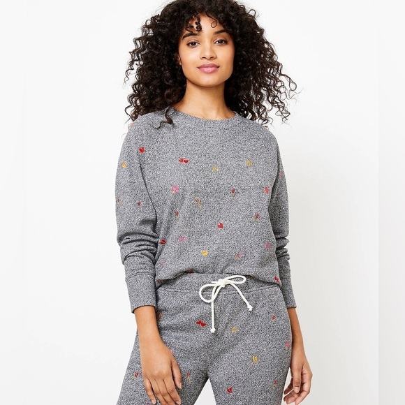 Lou & Grey Tops - Lou Grey Loft Heart Embroidered Emoji Sweatshirt Women’s Small Gray Preppy Cozy